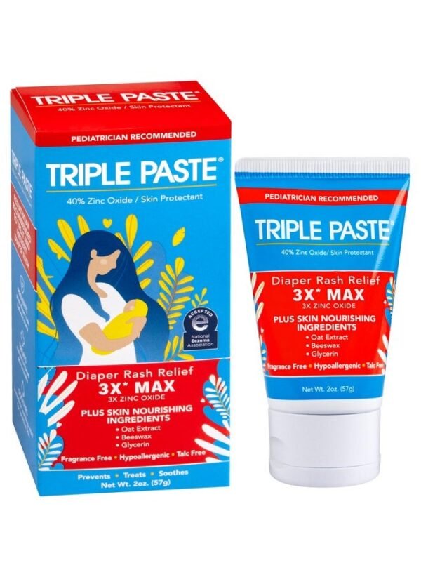 Triple Paste 3X Max Diaper Rash Ointment, Maximum Strength With 40% Zinc Oxide Ointment For Severe Diaper Rash, 2 Oz Tube
