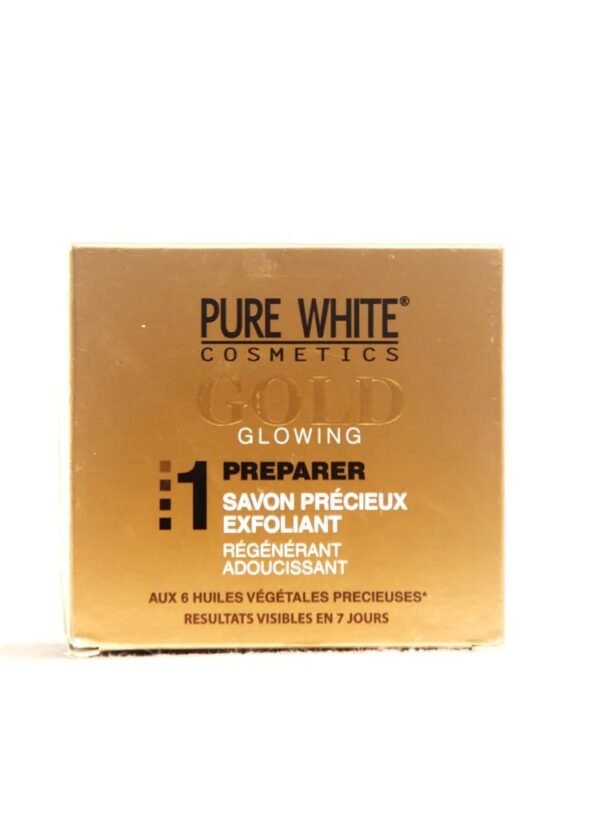 Pure White Cosmetics Gold Glowing Exfoliating Cleaning Softening Soap 150gm - Image 2