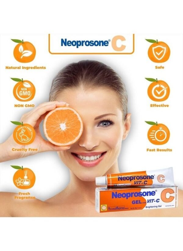 Neoprosone , Vitamin C Gel - 1 Fl oz / 30 ml - Helps Fade Dark Spots on: Neck, Face, Body, Armpit, Hands, Hyperpigmentation Cream, For Women and Men, with Alpha Arbutin - Image 5