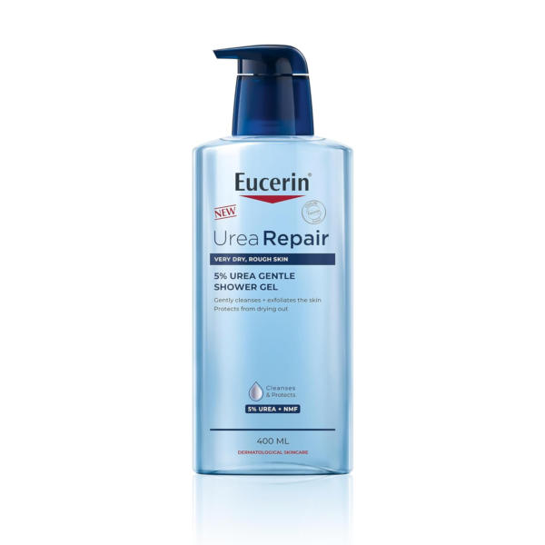 Eucerin Urea Repair Gentle Shower Gel, with 5% Urea and NMF, cleanses, exfoliates and protects against dryness, dermatologically proven, for dry and rough skin, 400 ml