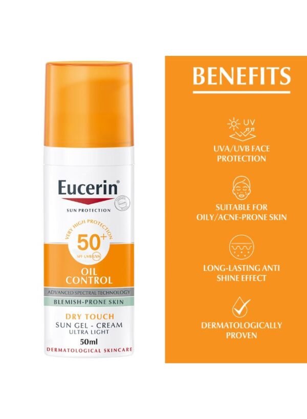 Eucerin Face Sunscreen Oil Control Gel-Cream Dry Touch For Blemish-Prone Skin 50ml - Image 5