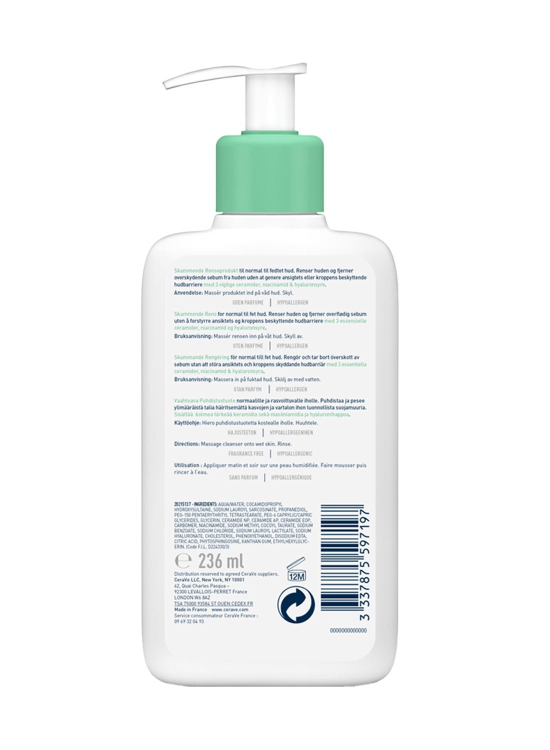 Cerave Foaming Cleanser for Normal to Oily Skin with Hyaluronic Acid 236ml - Image 3