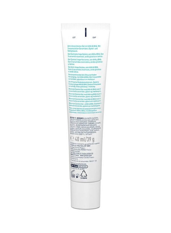 Cerave Blemish Control Facial Moisturizing Gel for Acne and Blemishes with Glycolic Acid and Lactic Acid AHA/BHA 40ml - Image 2