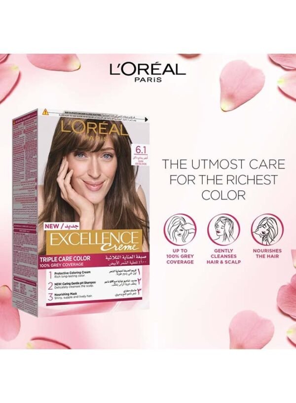 L’Oréal Paris Excellence Creme Triple Care Colour 6.1 Dark Ash Blonde 192ml - Image 3