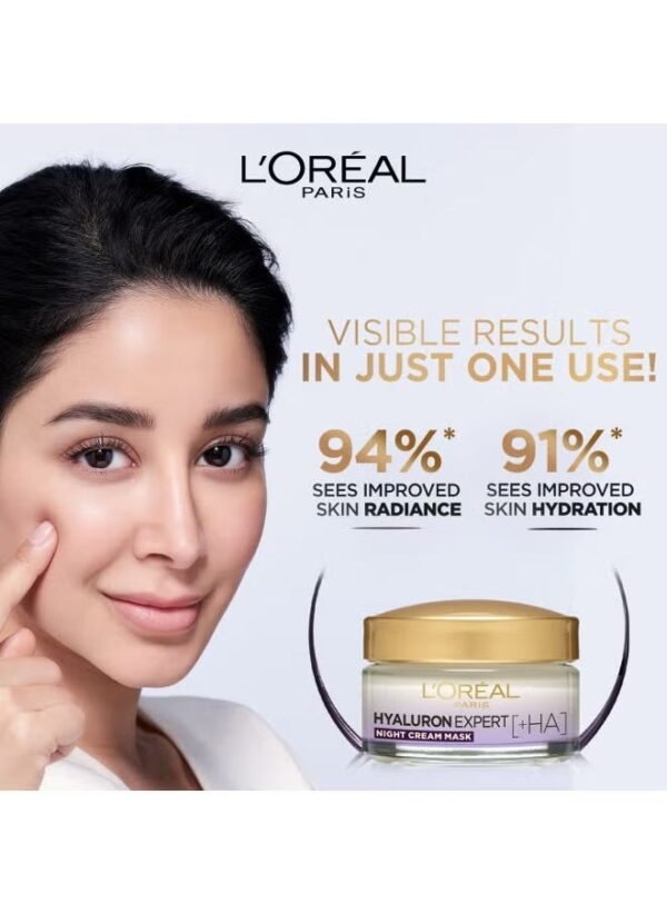 L'OREAL PARIS Hyaluron Expert Replumping Night Cream 24H Intense hydration- Smooths fine lines Clear 50ml - Image 8