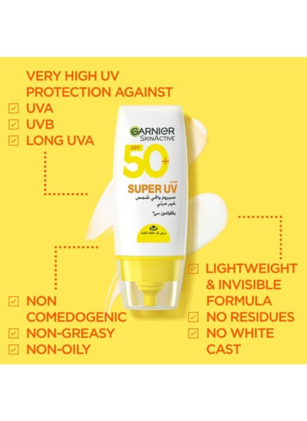 Garnier Skin Active Super UV Invisible Sunscreen Serum 30ml, SPF 50, Very High UVA/UVB Protection, Non-White Effect, Lightweight, Non-Pore Clogging - Image 4