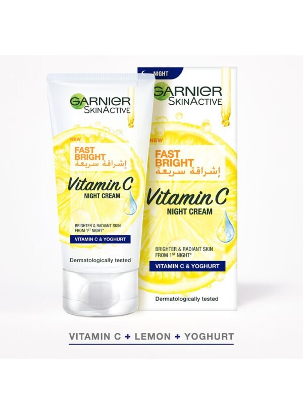 Garnier Skin Active Fast Glow Night Cream with Vitamin C, Lemon & Clear Yogurt 50ml Clear 50ml - Image 3