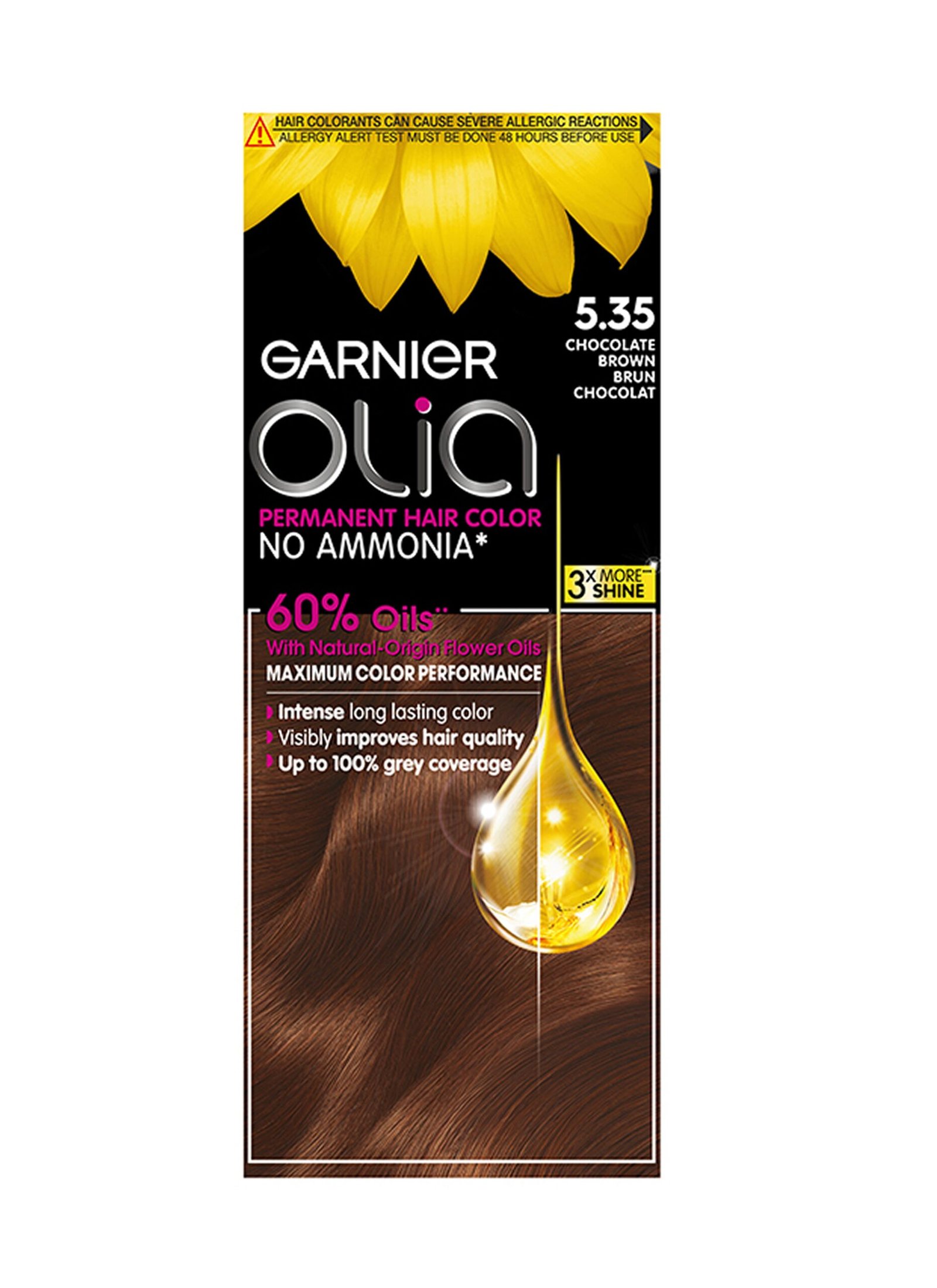 Garnier Olia Permanent Hair Dye Without Ammonia 5.35 Chocolate Brown