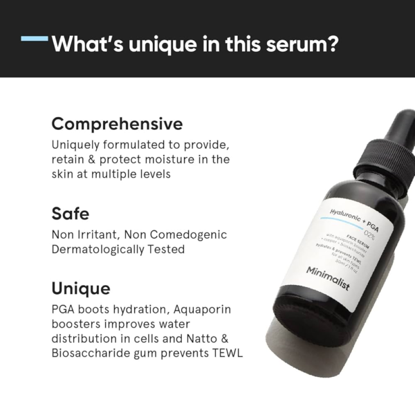 Minimalist Hyaluronic Acid Serum for Intense Hydration, Glow, and Fine 02% Lines | 30ml | Daily Facial Moisturizing Serum for Dry, Normal, and Oily Skin - Image 3