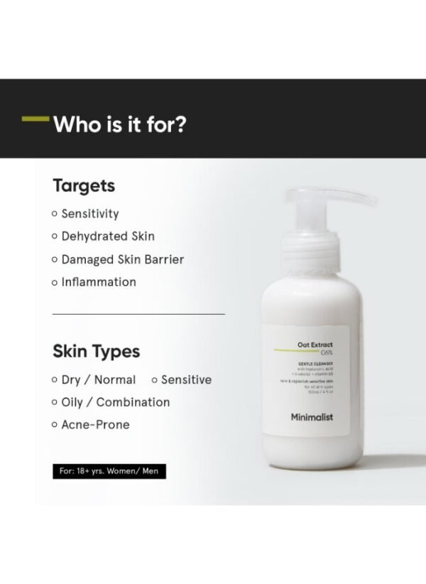 Minimalist Gentle Face Wash for Sensitive Skin (Dry to Normal) With 6% Oat Extract And Hyaluronic Acid| Sulphate Free | Non-Drying | Fragrance Free - Image 6