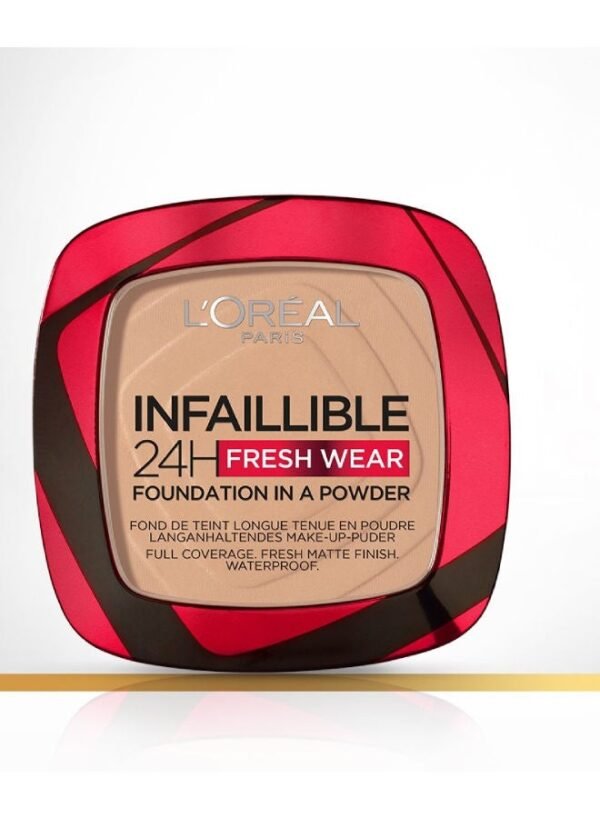 L’Oréal Paris Infallible 24H Fresh Wear Powder Foundation - Water-Resistant, Full Coverage Matte & Transfer-Proof - 120 Vanilla