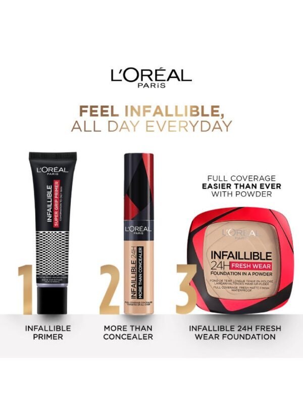 L’Oréal Paris Infallible 24H Fresh Wear Powder Foundation - Water-Resistant, Full Coverage Matte & Transfer-Proof - 120 Vanilla - Image 9